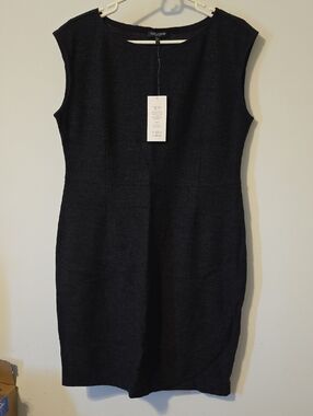 NWT Eileen Fisher Knitted 100% Wool Black Sleeveless Midi Dress Size PL